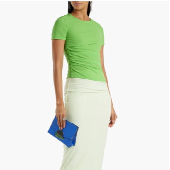 Helmut Lang Green Ruched Mesh Crepe T-shirt - S/M, Reversible - Picture 3 of 12